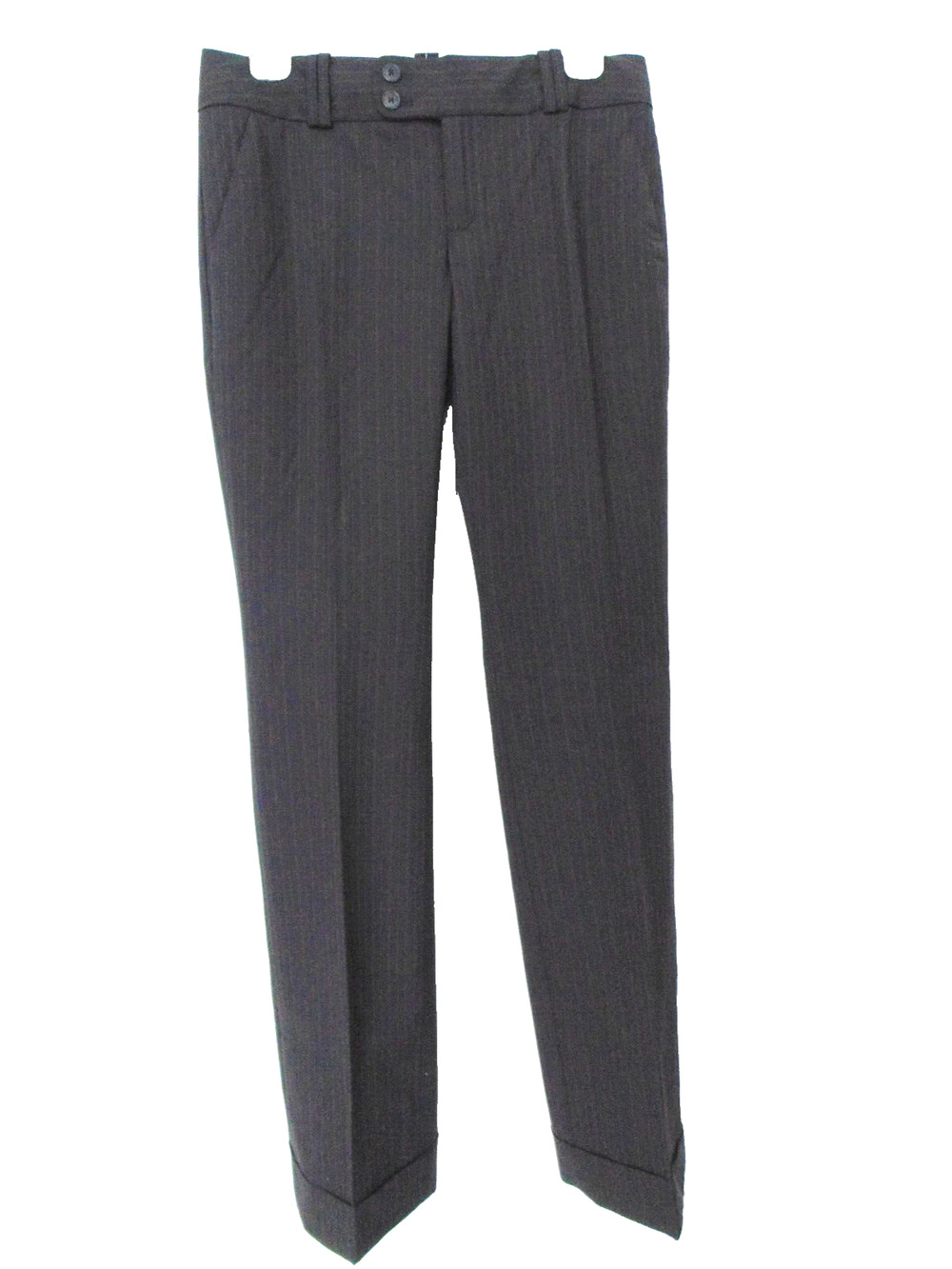New Y2K Banana Republic Ryan Slacks Womens 2 Black Pin Stripe Wool Lo Rise Cuffs